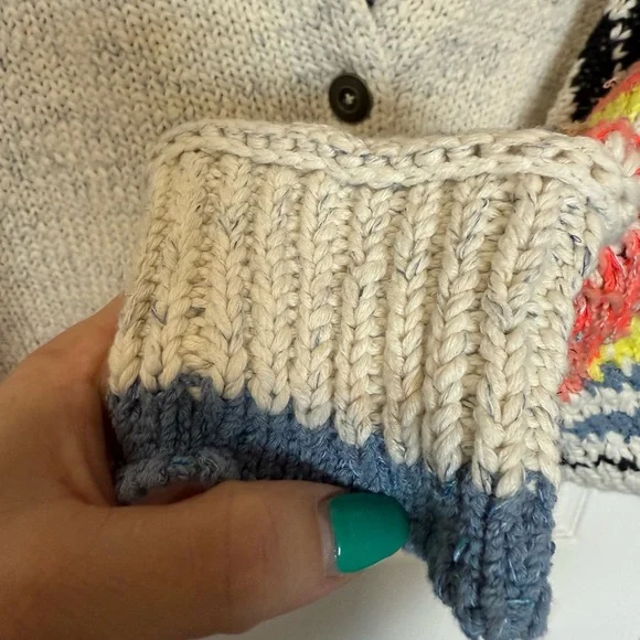 Pilcro Cream Multicolor Patterned Cotton Cardigan with collar cropped NWT Sz L - Picture 9 of 12